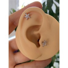 Ares Collection Cerrahi Çelik Zirkon Taşlı Önden Takmalı Arkası Düz Tragus Helix Kıkırdak Conch Lobe Piercing Küpe Lbrt
