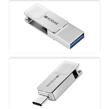 Kodak K223C Type-C ve USB 3.1 Hızlı USB Flash Bellek 128Gb.Otg Çift Girişli Orjinal Metal ve Sağlam