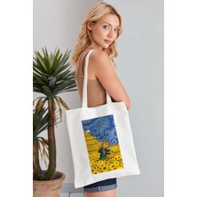 Elimin Ucunda Sunflowers Stary Night Van Gogh Model Baskılı Günlük Kullanım Özel Baskı Bez Omuz Çantası Hediyelik Tote Bag