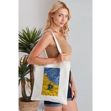 Elimin Ucunda Sunflowers Stary Night Van Gogh Model Baskılı Günlük Kullanım Özel Baskı Bez Omuz Çantası Hediyelik Tote Bag