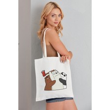Elimin Ucunda We Bare Bears Model Baskılı Günlük Kullanım Özel Baskı Bez Omuz Çantası Hediyelik Tote Bag