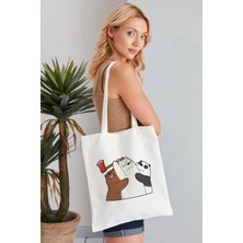 Elimin Ucunda We Bare Bears Model Baskılı Günlük Kullanım Özel Baskı Bez Omuz Çantası Hediyelik Tote Bag