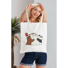Elimin Ucunda We Bare Bears Model Baskılı Günlük Kullanım Özel Baskı Bez Omuz Çantası Hediyelik Tote Bag