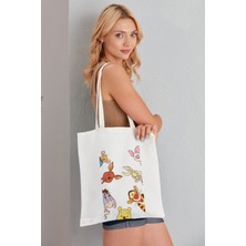 Elimin Ucunda Winnie The Pooh Model Baskılı Günlük Kullanım Özel Baskı Bez Omuz Çantası Hediyelik Tote Bag