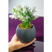 Saksıda Yeşil Beyaz Yapay Bitki Garnitür Taş Yosunlu 20 cm Dekoratif Banyo Mutfak Masa Çiçeği