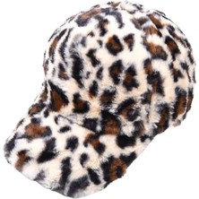 Trenderrs Kadın Leopar Desenli Peluş Kep Şapka
