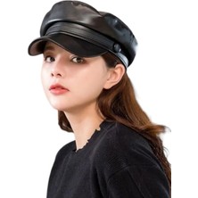 Trenderrs Kadın Vegan Deri Kaptan Şapka