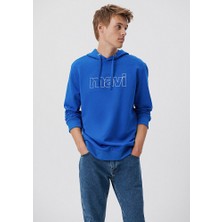 Mavi Erkek Mavi Logo Baskılı Kapüşonlu Mavi Sweatshirt 065606-70913