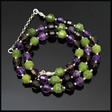 Seven Art Jewelry Gümüş Kolye, Ametist, Dumanlı Kuvars, Yeşim Taşı Kolye, Pırlanta Kesim Kolye