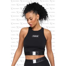 Nike Pro Dri-Fit Graphic Crop Sıkı Kesim Siyah Kadın Spor Atleti