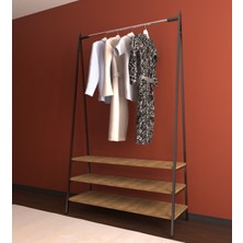 BGR Mobilya Metal Aksamlı Ahşap Desenli Portmanto