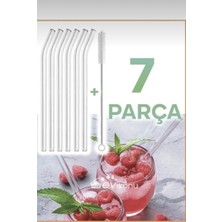 Kitchen Pembelia 6 Parça Şeffaf Cam Eğimli Pipet ve Temizleme Fırçası Kokteyl ve Sunum Pipet