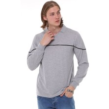 Uniprom Uzun Kollu T- Shirt Penye Polo Yaka  Pamuk Gri Melanj Erkek