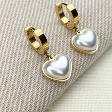 Kyver Kalp Küpe Sedef Taşlı Kararmaz Çelik Gold