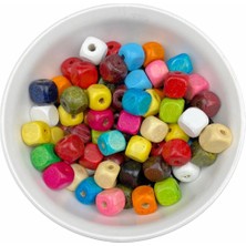 Hedef Bijuteri 11 mm Karışık Renkli Küp Ahşap,tahta Boncuk (50 Gr,~63 Adet )