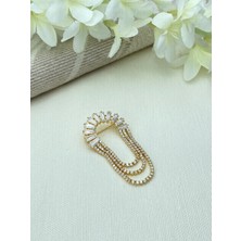 Kyver Broş Su Yolu Model Sallantılı Full Zirkon Taşlı Gold