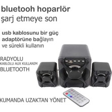 Zineets Bluetooth Hoparlör 3.5mm Jack Kablolu Bilgisayar Hoparlörü Müzik 2+1 Ses Sistemi Radyolu USB Speaker