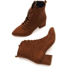 Divolya Katerina Taba Süet (5cm) Kalın Topuklu Sivri Burun Bağcıklı Günlük Kadın Bot