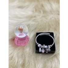 Mirabella Gift Charmlı Pandora Paslanmaz Çelik Ayarlanabilir Çelik Bileklik ve Frozen Temalı Mini Işıklı Kar Küresi