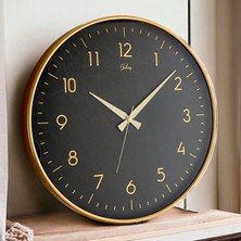 altabi Dekoratif Duvar Saati Gold Renk Siyah Mermer Desen