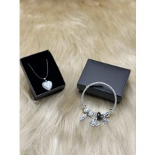 Mirabella Gift Charmlı Pandora Paslanmaz Çelik Ayarlanabilir Çelik Bileklik ve Doğaltaş Kolye