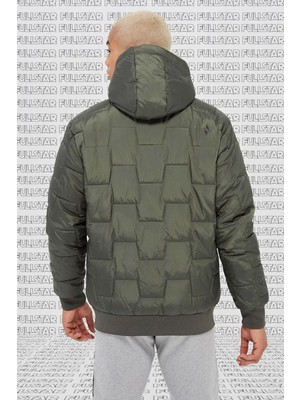 Skechers Outerwear Synthetic Padded Jacket Kapüşonlu Rahat Kalıp Haki Mont