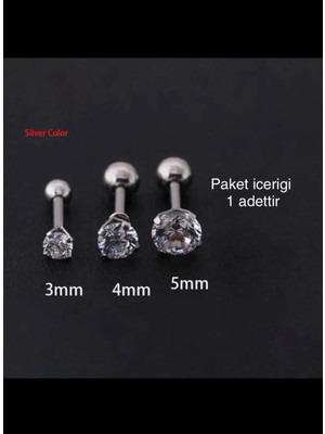 Ares Collection 316L Cerrahi Zirkon Tek Taş Tragus Helix Conch Kıkırdak Lobe Uyumlu Piercing