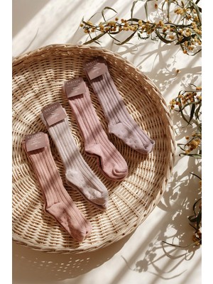 Babybek Collection 4'lü Dizaltı Pamuk Çorap Seti Kız(1 Yaş Sonrası Taban Kaydırmazlı)