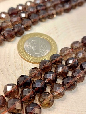 Yaşam Tohumu Dumanlı Kuvars Taşı Faset Kesim Yarım Dizi 8mm (18Cm Uzunluğundadır)