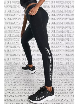 Nike Pro Dri Fit Grappic Leggings Black Toparlaycı Kadın Taytı Siyah