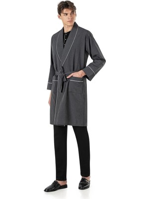 Pierre Cardin Erkek Penye Siyah Uzunkol & Kısakol Şortlu Pijama ve Robdöşambr 5'li Çeyiz Seti