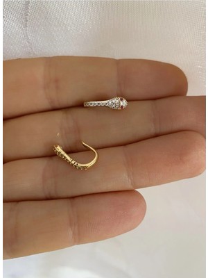 Ares Collection Kararmaz Zirkon Taşlı Yılan Earcuff Sıkıştırmalı Kıkırdak Conch Orbital Delik Gerektirmeyen Küpe