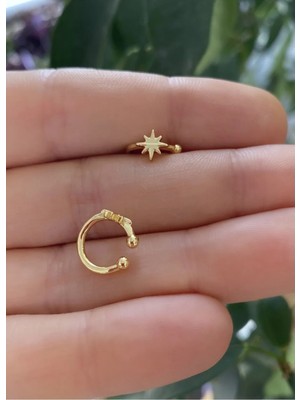 Ares Collection Kararmaz Yıldız Earcuff Sıkıştırmalı Kıkırdak Conch Orbital Delik Gerektirmeyen Küpe