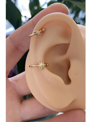 Ares Collection Kararmaz Yıldız Earcuff Sıkıştırmalı Kıkırdak Conch Orbital Delik Gerektirmeyen Küpe