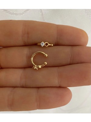 Ares Collection Kararmaz Zirkon Taşlı Earcuff Sıkıştırmalı Kıkırdak Conch Orbital Delik Gerektirmeyen Küpe