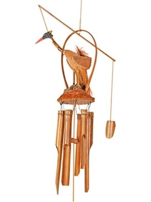 Hediye Sandalı Ahşap Bambu Leylek Rüzgar Çanı Balkon Bahçe Tavan Süsü