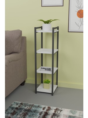 Cmkstore Metal Ahşap Dekoratif Çok Amaçlı Raf 4 Katlı Banyo Mutfak Rafı Çiçeklik Organizer Beyaz