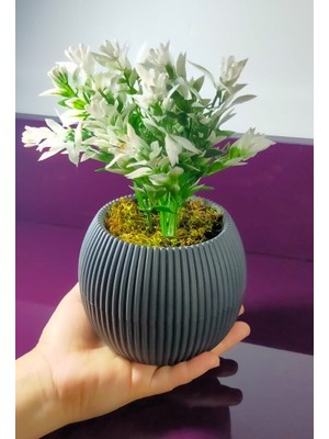 Saksıda Yeşil Beyaz Yapay Bitki Garnitür Taş Yosunlu 20 cm Dekoratif Banyo Mutfak Masa Çiçeği