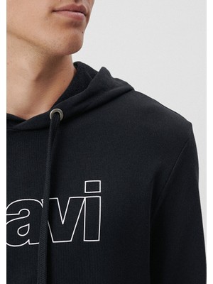 Mavi Erkek Mavi Logo Baskılı Kapüşonlu Siyah Sweatshirt 065606-900