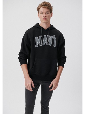 Mavi Erkek Mavi Logo Baskılı Kapüşonlu Siyah Sweatshirt 067149-902