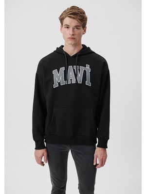 Mavi Erkek Mavi Logo Baskılı Kapüşonlu Siyah Sweatshirt 067149-902