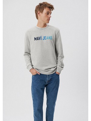 Mavi Erkek Mavi Jeans Baskılı Bisiklet Yaka Gri Sweatshirt 067146-35010