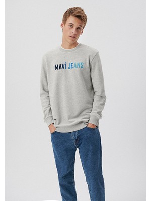 Mavi Erkek Mavi Jeans Baskılı Bisiklet Yaka Gri Sweatshirt 067146-35010