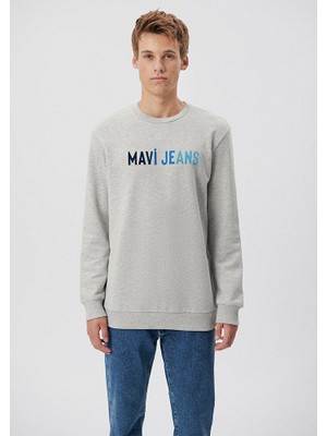 Mavi Erkek Mavi Jeans Baskılı Bisiklet Yaka Gri Sweatshirt 067146-35010