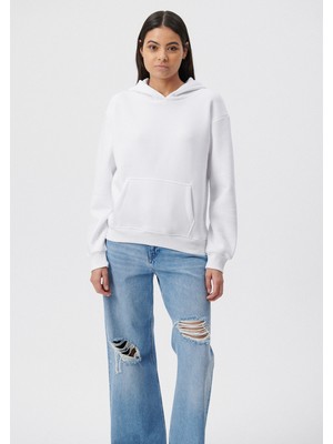 Mavi Kadın Kapüşonlu Beyaz Basic Sweatshirt 167299-70000