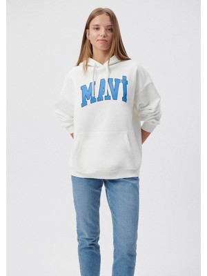 Mavi Kadın Mavi Logo Baskılı Kapüşonlu Beyaz Sweatshirt 1600361-81964