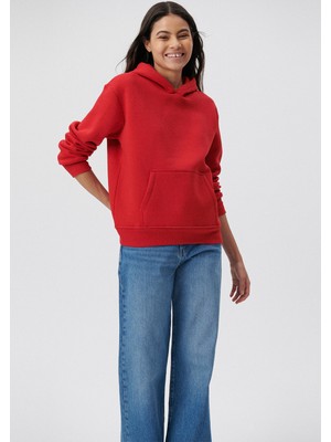 Mavi Kadın Kapüşonlu Kırmızı Basic Sweatshirt 167299-82054