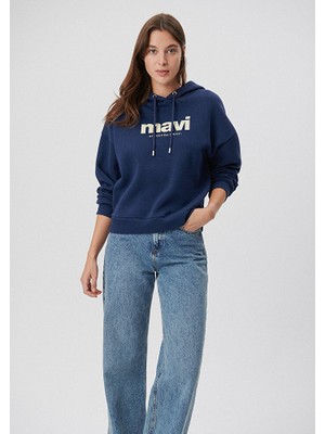 Mavi Kadın Mavi Logo Baskılı Kapüşonlu Lacivert Sweatshirt 168334-70488