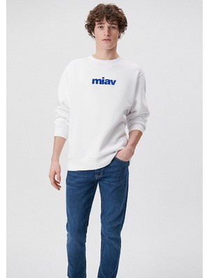 Mavi Erkek Miav Baskılı Beyaz Sweatshirt 0610925-620