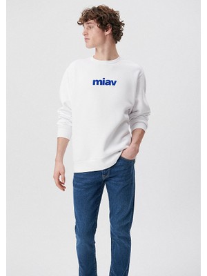 Mavi Erkek Miav Baskılı Beyaz Sweatshirt 0610925-620